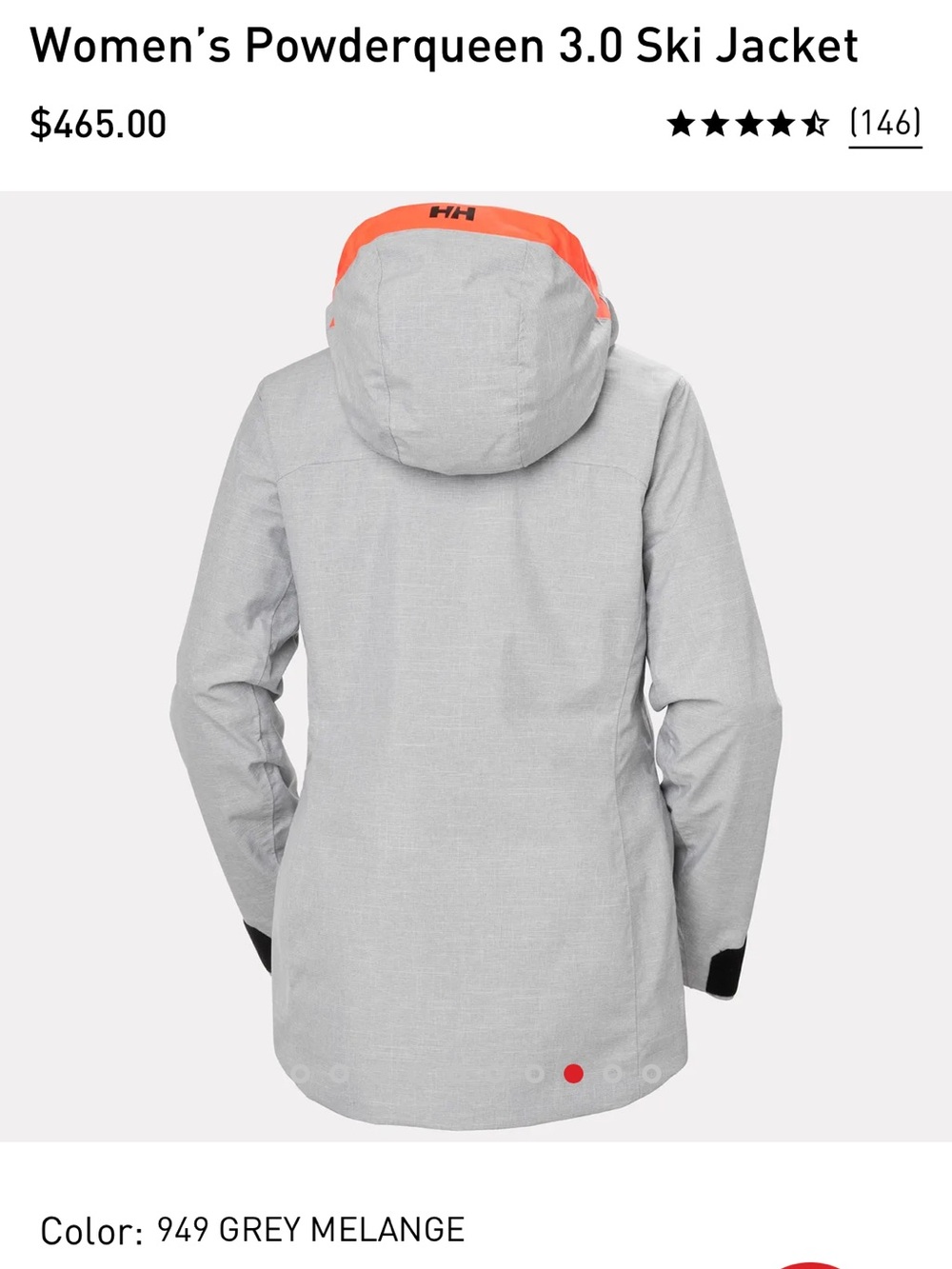 Helly Hansen Grey Melange Ski Jacket with Orange Trim - Picture 4 of 10